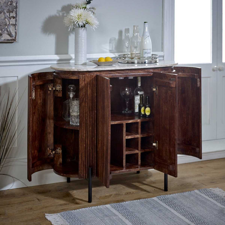 Marble Top & Metal Legs Solid Wood Sideboard/Drinks Cabinet Opal