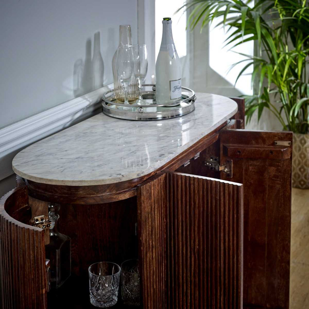 Marble Top & Metal Legs Solid Wood Sideboard/Drinks Cabinet Opal