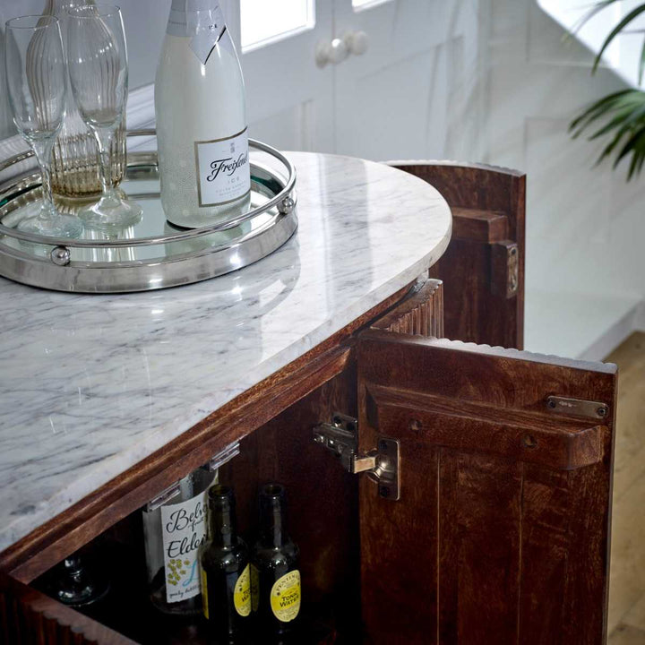 Marble Top & Metal Legs Solid Wood Sideboard/Drinks Cabinet Opal