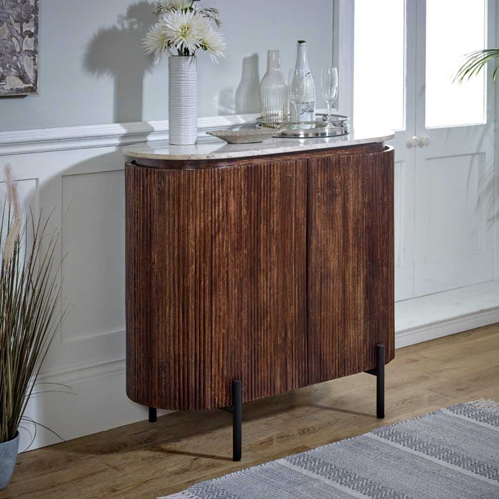 Marble Top & Metal Legs Solid Wood Sideboard/Drinks Cabinet Opal