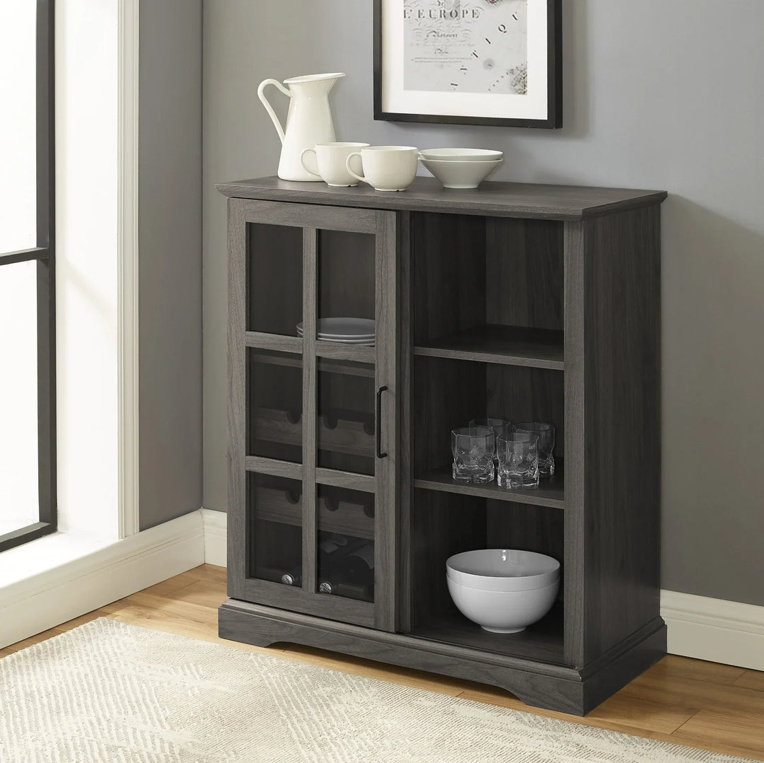 Sliding Glass Door Bar Cabinet Slate Grey Kayisha