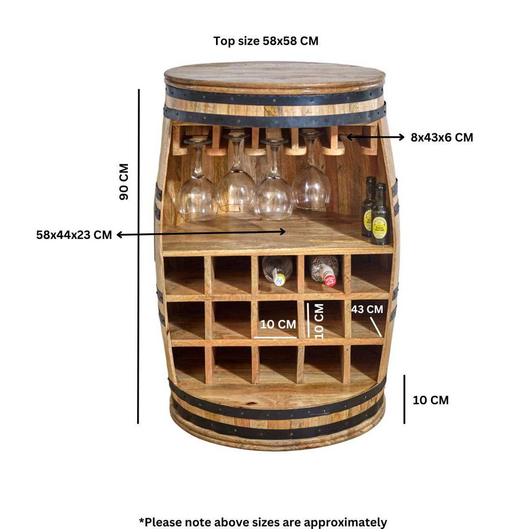 Surrey Solid Dark Wood Barrel Wine Bar Cabinet