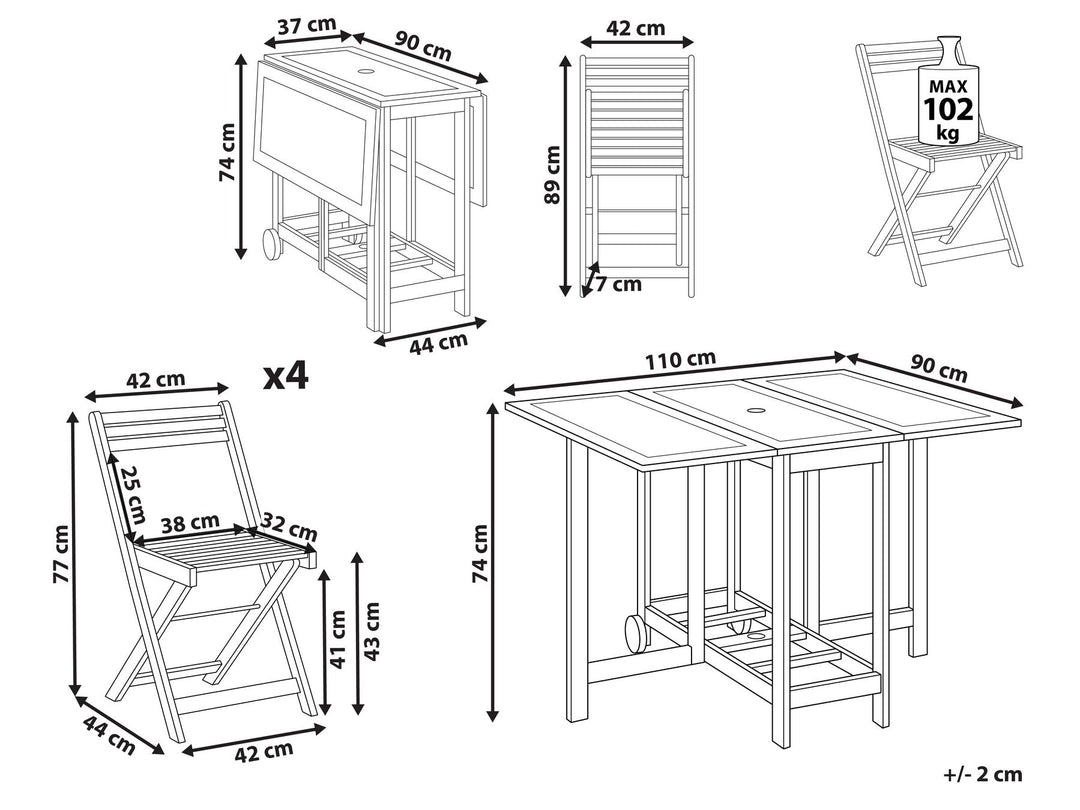 Frassine 4 Seater Acacia Wood Foldable Garden Dining Set