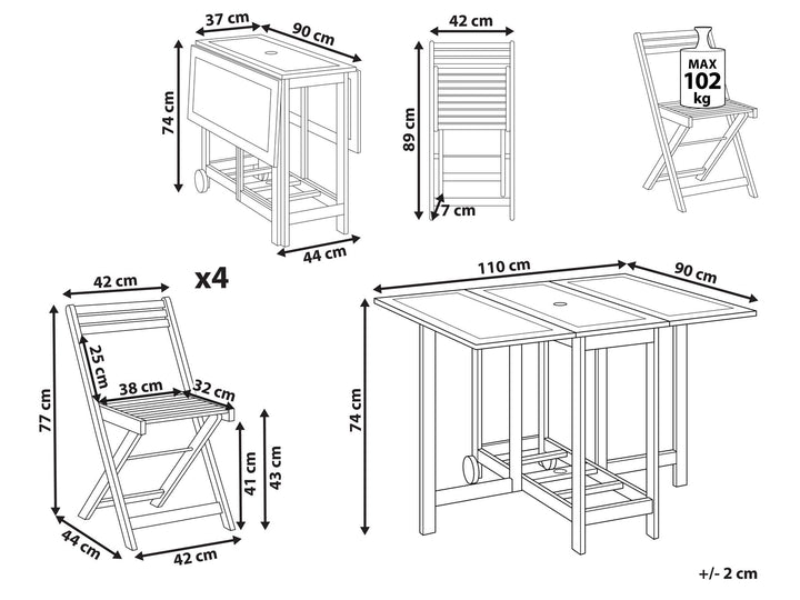 Frassine 4 Seater Acacia Wood Foldable Garden Dining Set