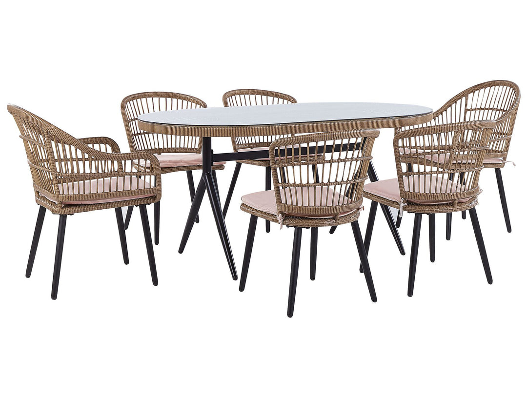 Aliano II 6 Seater PE Rattan Garden Dining Set Pink