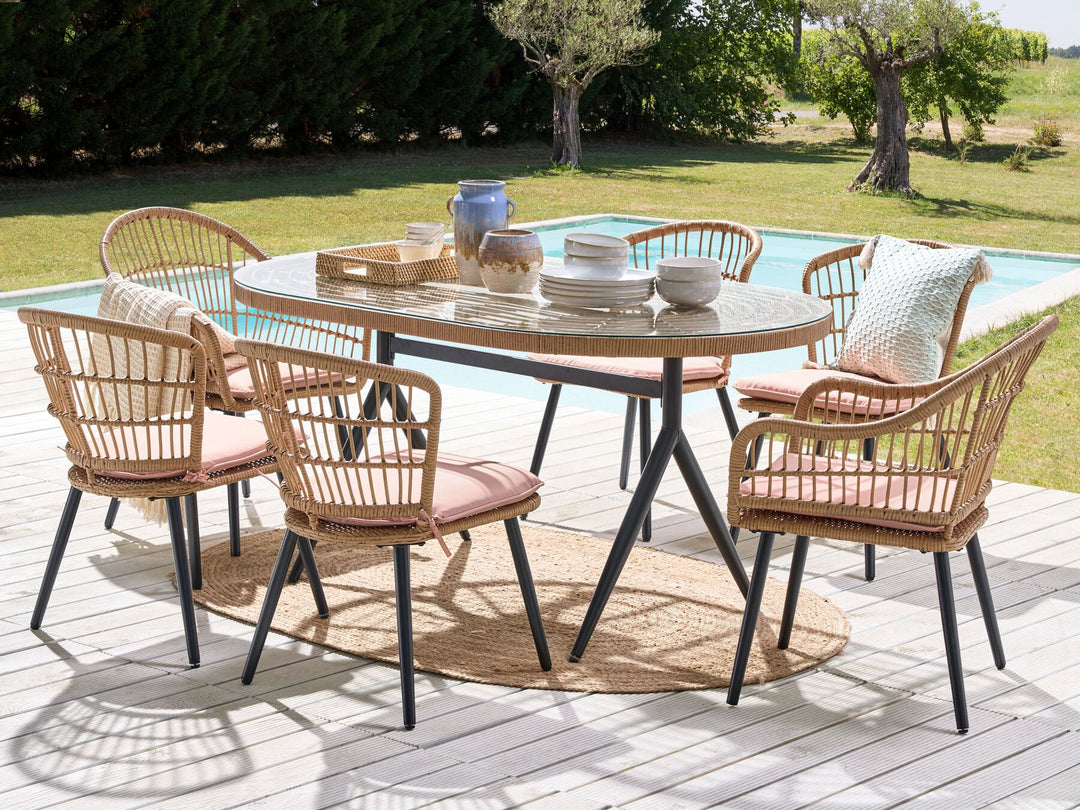 Aliano II 6 Seater PE Rattan Garden Dining Set Pink