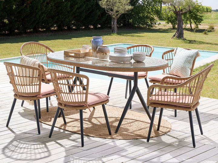 Aliano II 6 Seater PE Rattan Garden Dining Set Pink