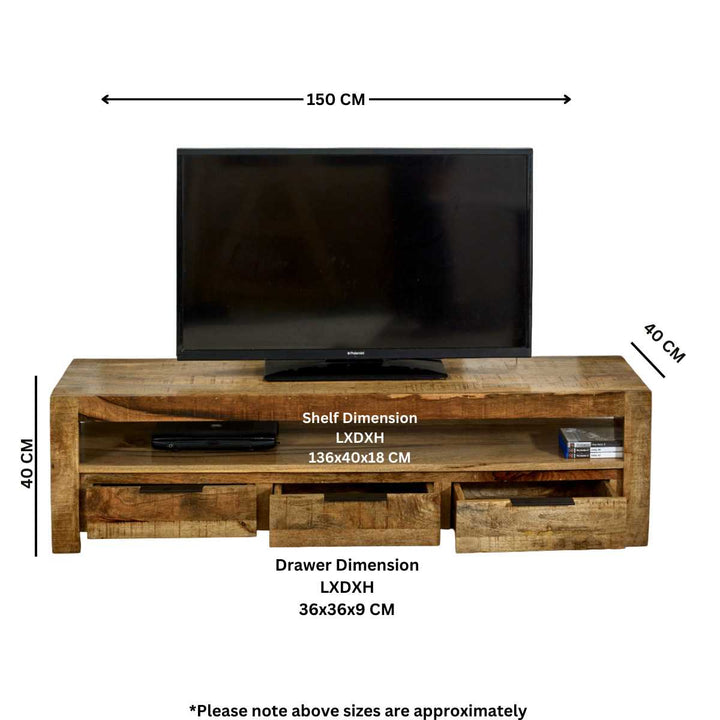 Surrey Solid Wood Large Tv Stand With 3 Drawers