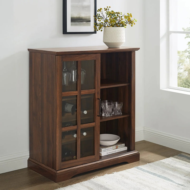 Sliding Glass Door Bar Cabinet Dark Walnut Delinda