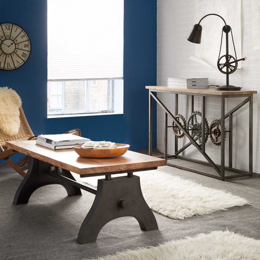 Evoke Industrial Coffee Table Reclaimed Metal & Wood 110 x 45cm