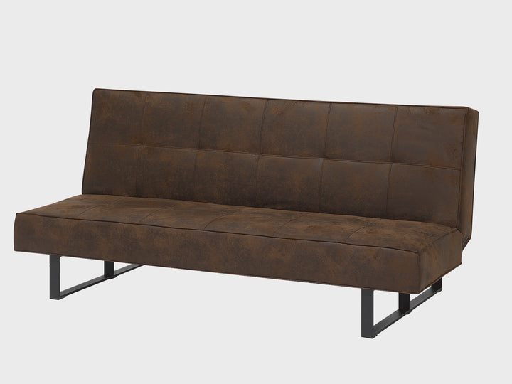 Sofa Bed Faux Leather Dark Brown Derby