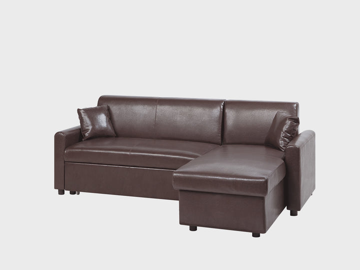 Left Hand Faux Leather Corner Sofa Bed with Storage Dark Brown Ogna