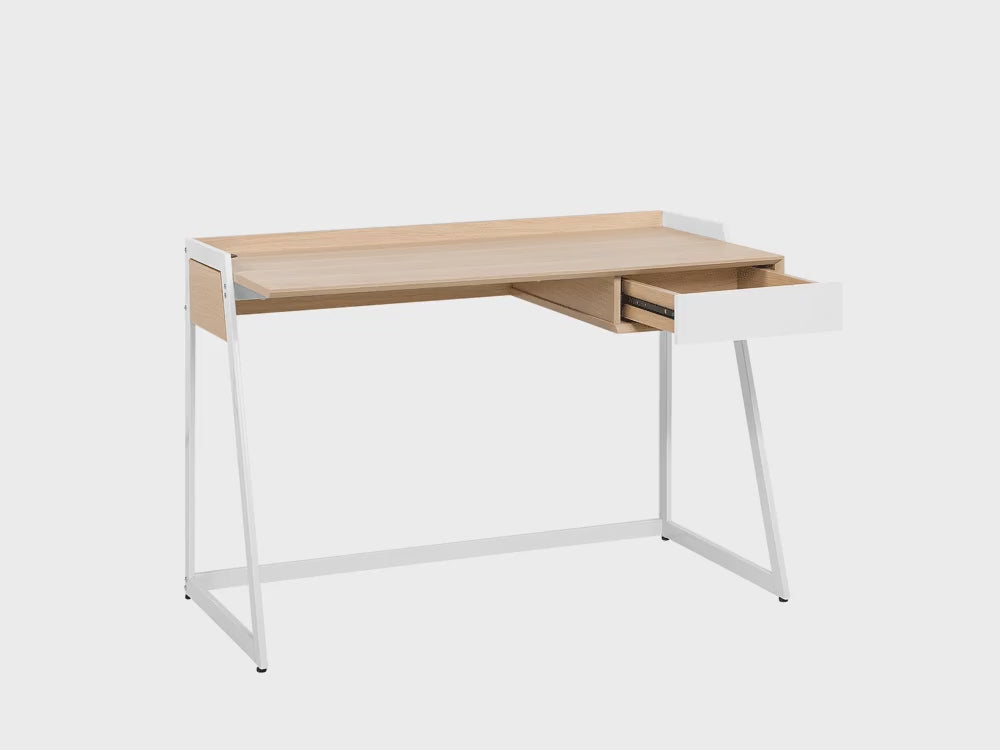 1 Drawer Home Office Desk 120 x 60 cm Light Wood and White Quito