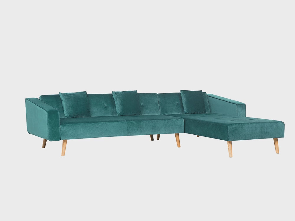 Left Hand Velvet Corner Sofa Bed Green  Vadso