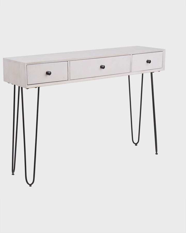 3 Drawer Mango Wood Console Table Off White Minto