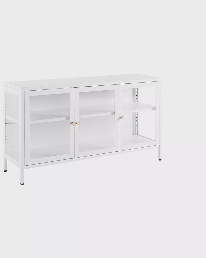 3 Door Metal Sideboard with Glass Display White Newport