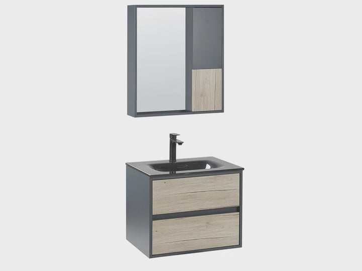 Bathroom Vanity Set with Mirrored Cabinet 60 cm Light Wood and Grey Teruel