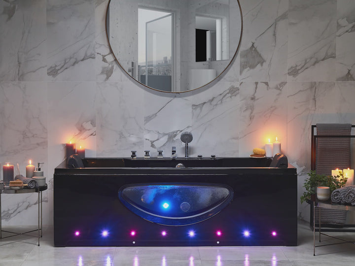 Whirlpool Bath with LED 1800 x 800 mm Black Hawes