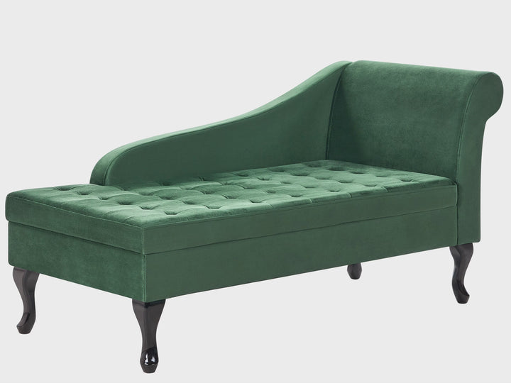 Right Hand Velvet Chaise Lounge with Storage Dark Green Pessac