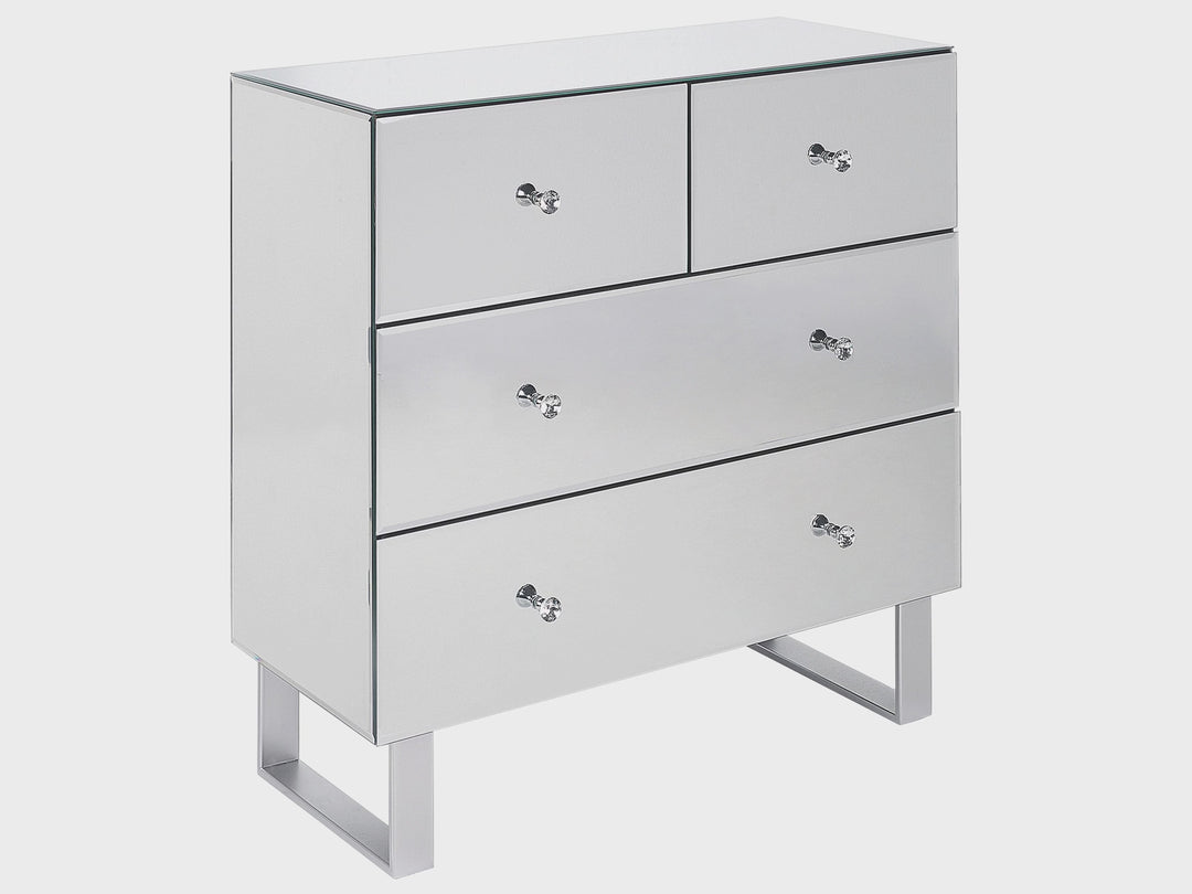 4 Drawer Mirrored Chest Silver Nesle