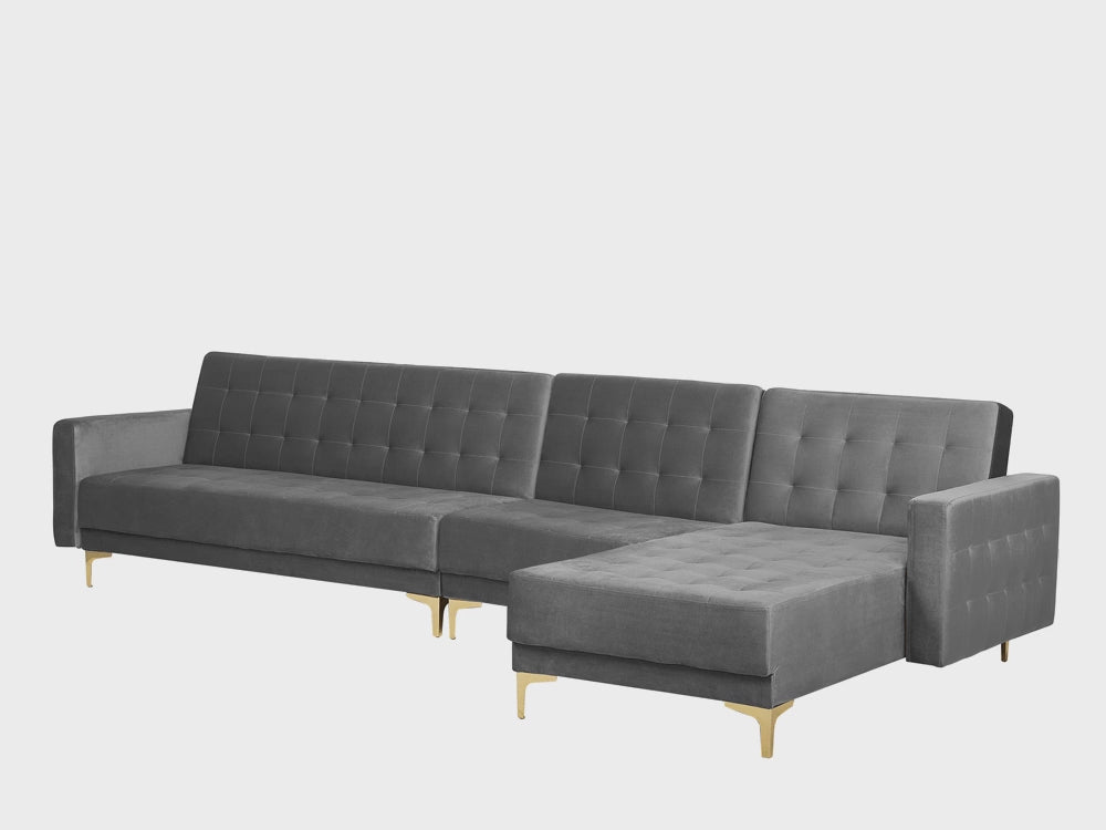 Left Hand Modular Velvet Sofa with Ottoman Grey Aberdeen