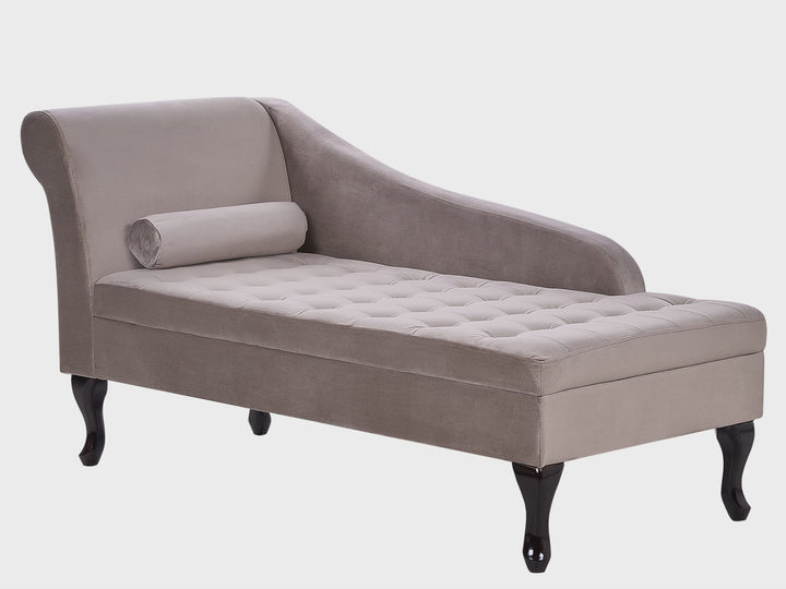 Left Hand Velvet Chaise Lounge with Storage Taupe Pessac