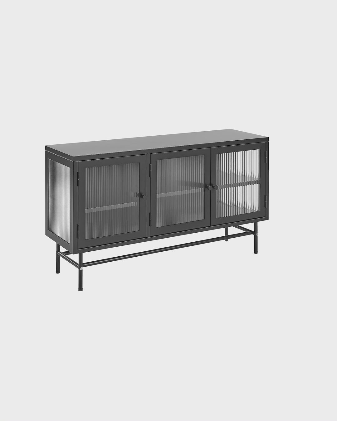 3 Door Metal Sideboard with Glass Display Black Devon