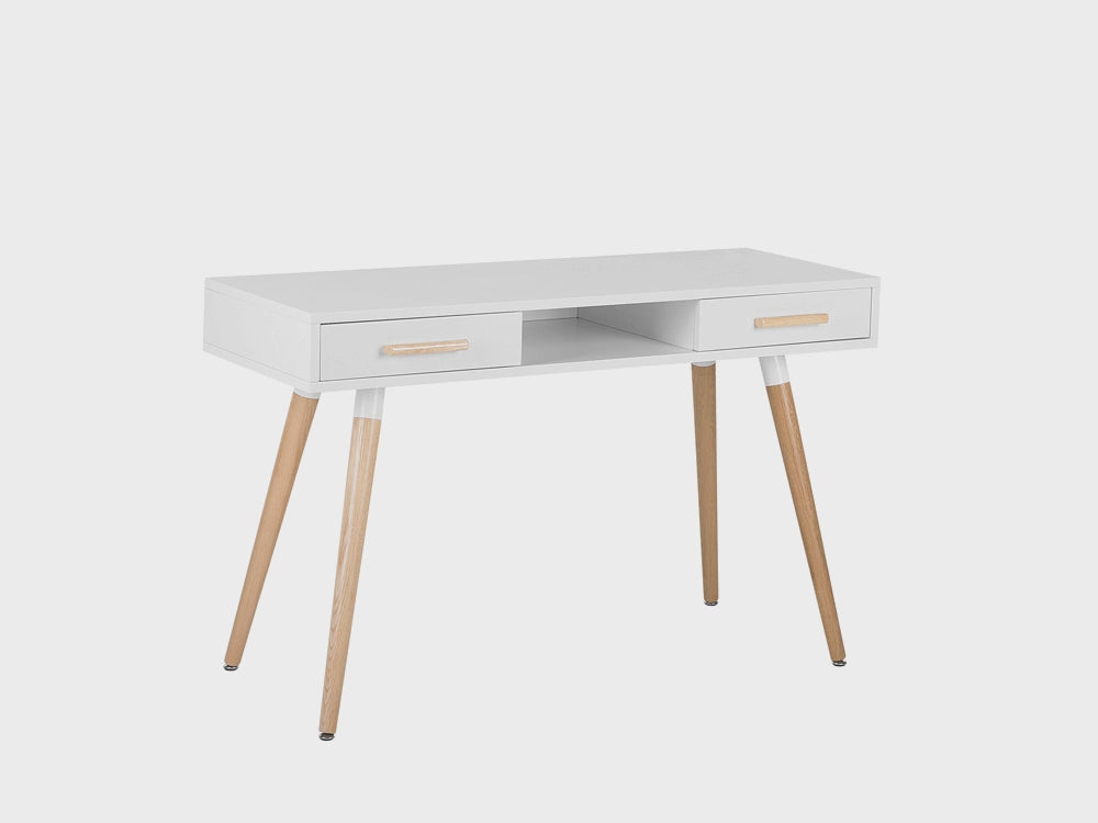 Dressing Table / 2 Drawer Home Office Desk With Shelf 120 X 45 cm White Frisco