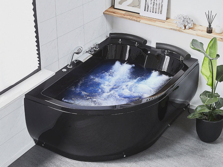 30/03/2025 Left Hand Whirlpool Corner Bath with LED 1580 x 1130 mm Black Paradiso