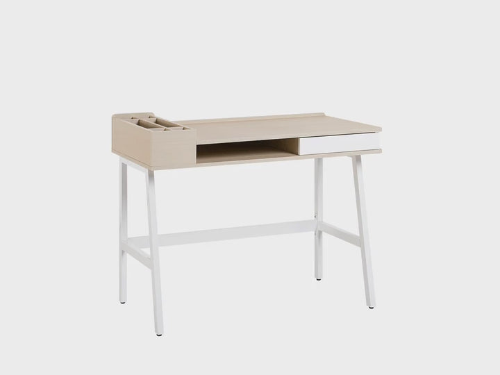 1 Drawer Home Office Desk With Shelf 100 X 55 cm Light Wood And White Paramaribo