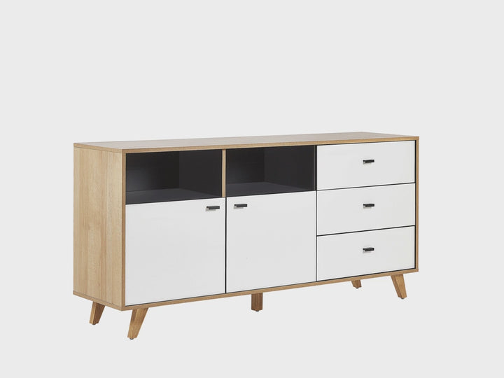 3 Drawer Sideboard Light Wood with White Ilion