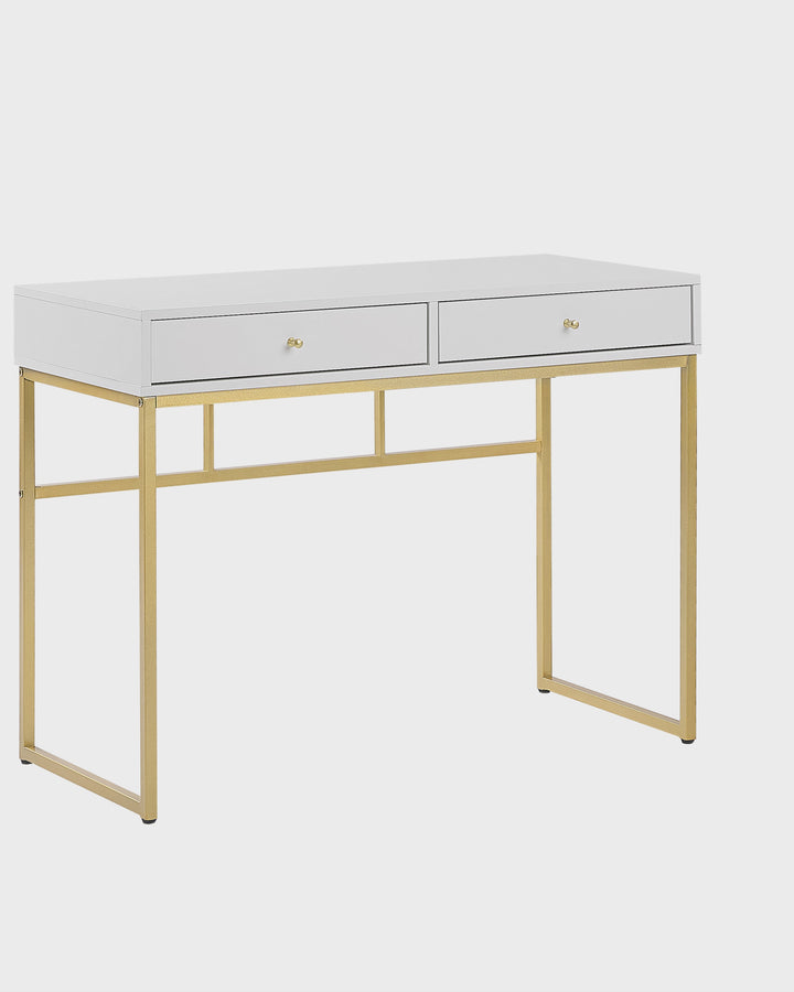 Home Office Desk / 2 Drawer Console Table White With Gold Daphne