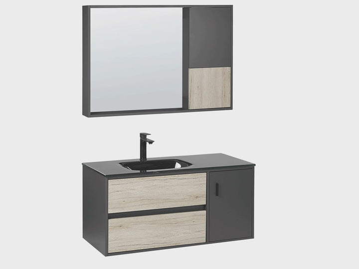 Bathroom Vanity Set with Mirrored Cabinet 100 cm Light Wood and Black Teruel