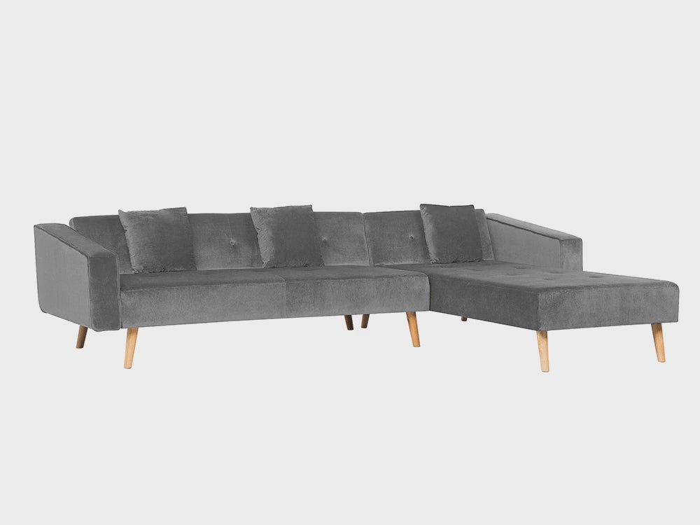 Left Hand Velvet Corner Sofa Bed Grey Vadso