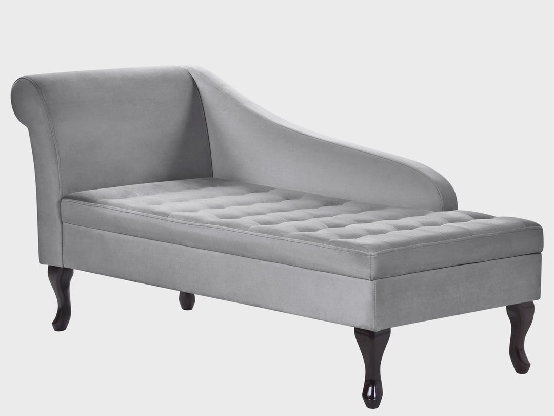 Left Hand Velvet Chaise Lounge with Storage Light Grey Pessac