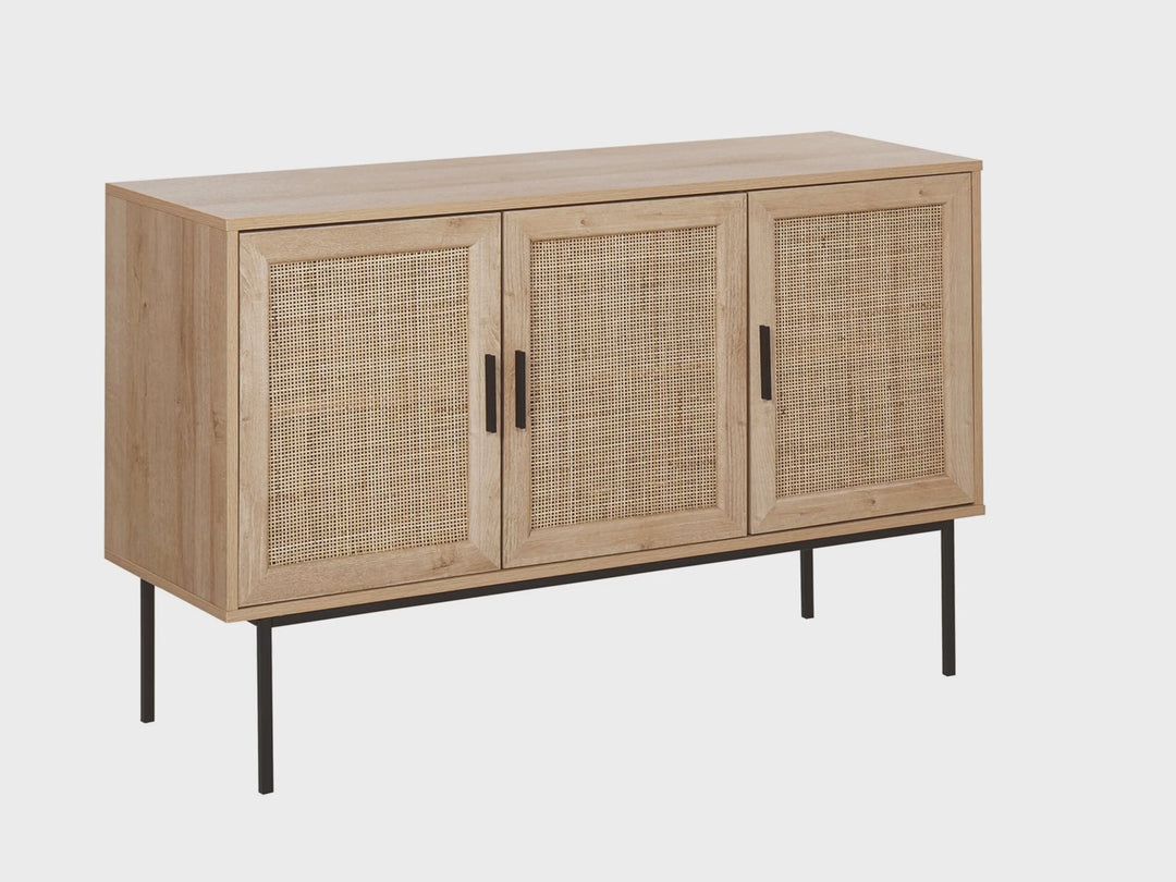 Rattan 3 Door Sideboard Light Wood Pasco