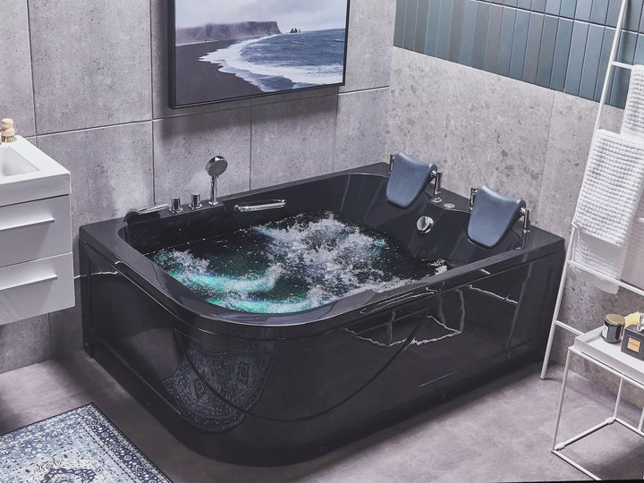 Left Hand Whirlpool Corner Bath with LED 1700 x 1190 mm Black Bayamo