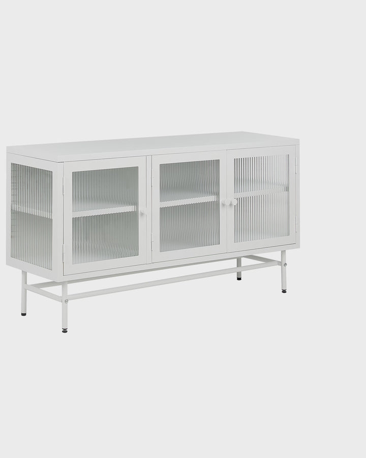 3 Door Metal Sideboard with Glass Display White Devon