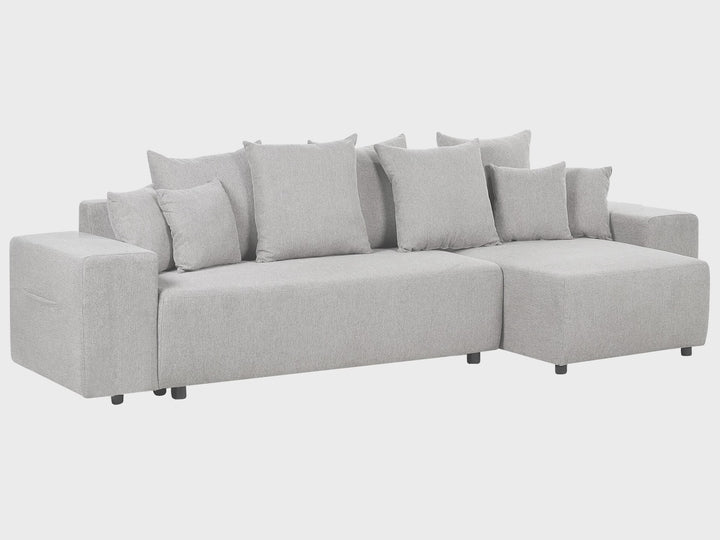 Left Hand Fabric Corner Sofa Bed with Storage Light Grey Luspa