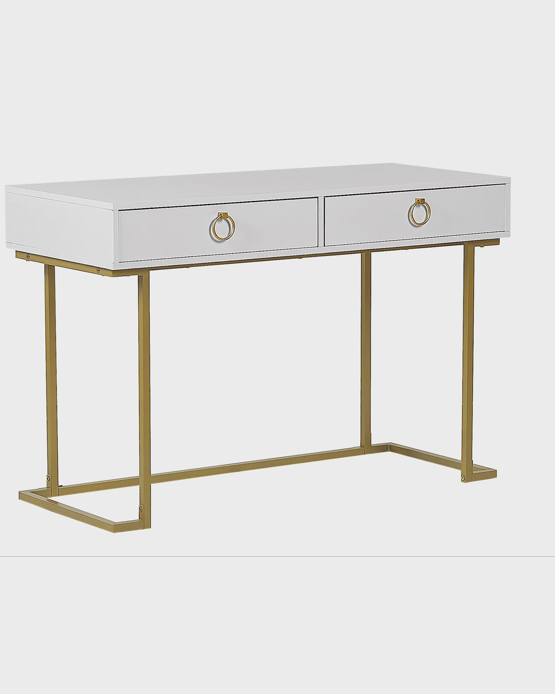 Home Office Desk / 2 Drawer Console Table White With Gold Westport