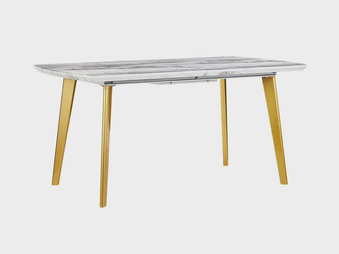 Extending Dining Table 160/200 x 90 cm Marble Effect with Gold Mosby