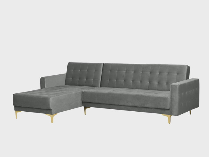 Corner Sofa Velvet Right Hand Grey  Aberdeen