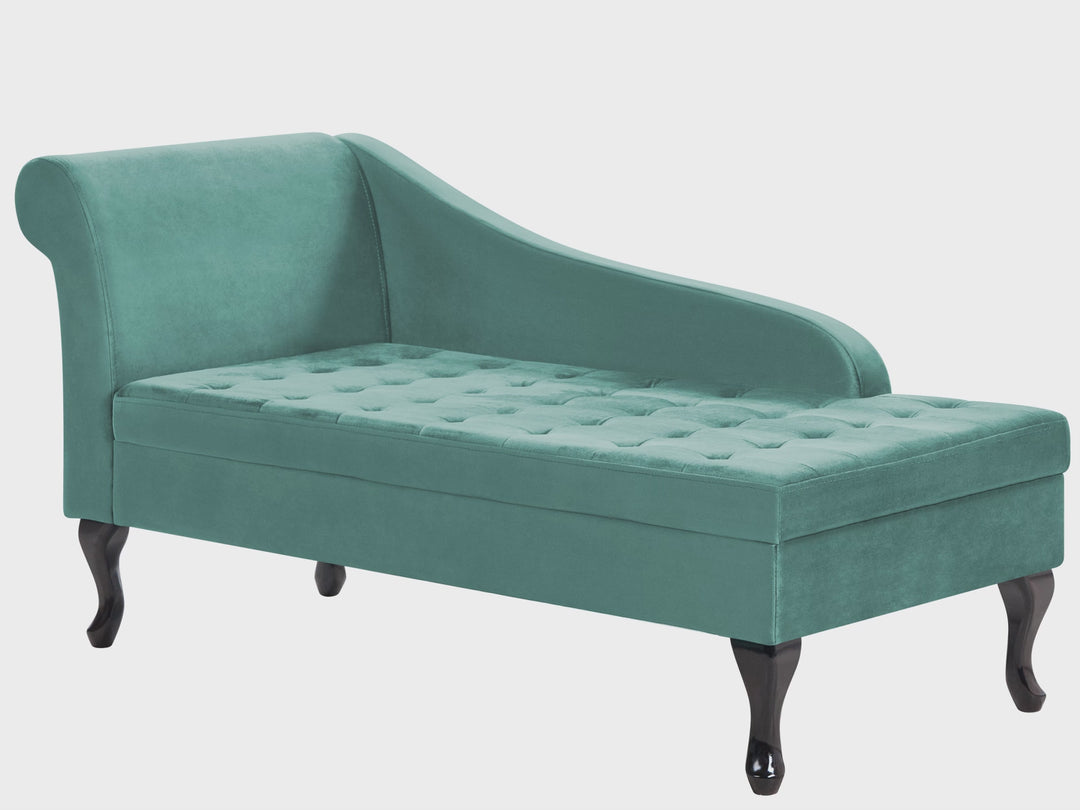 Left Hand Velvet Chaise Lounge with Storage Teal Pessac