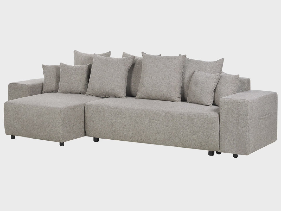 Right Hand Fabric Corner Sofa Bed with Storage Taupe Luspa