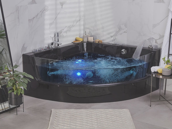 Whirlpool Bath with LED 1900 x 1350 mm Black Marina