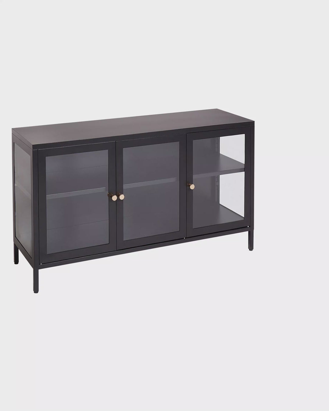 3 Door Metal Sideboard with Glass Display Black Newport