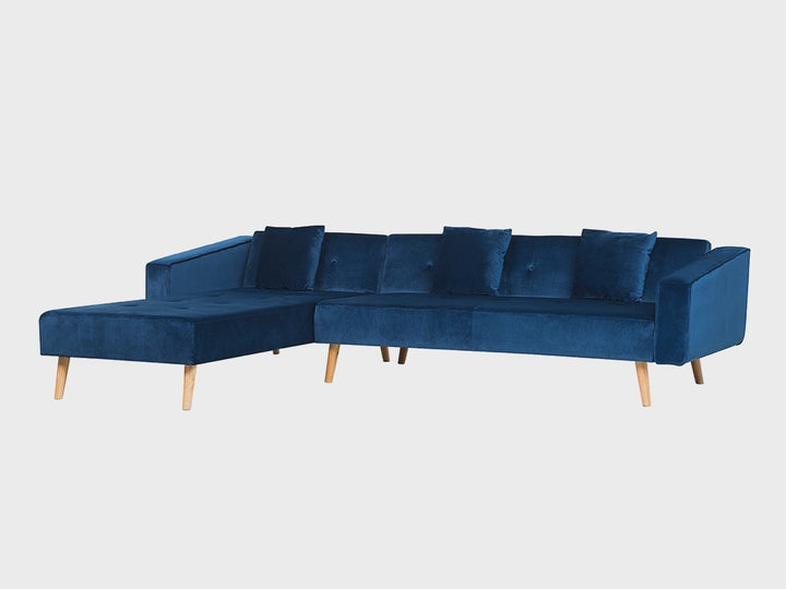 Right Hand Velvet Corner Sofa Bed Navy Blue Vadso