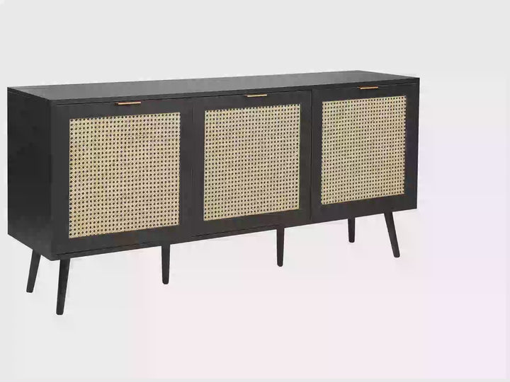 Rattan 3 Door Sideboard Black Opoco