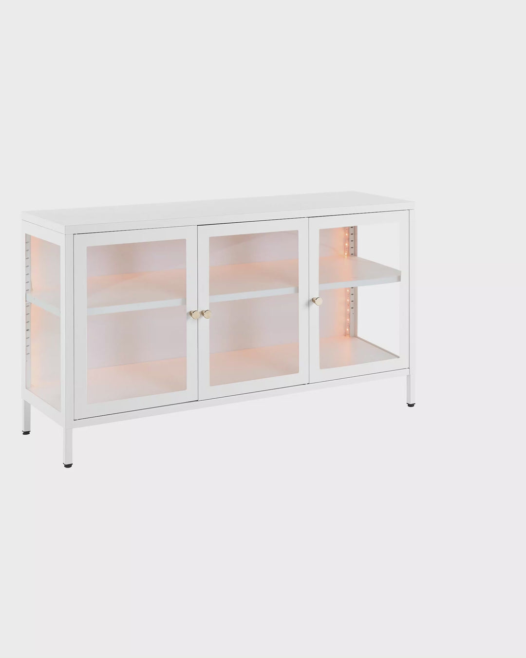 3 Door Metal LED Sideboard with Glass Display White Newport