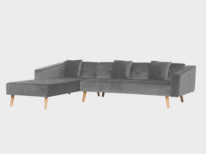 Right Hand Velvet Corner Sofa Bed Grey  Vadso